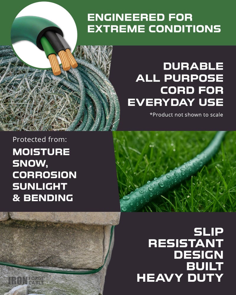 Iron Forge Cable 2 Pack Weatherproof 10 Ft Outdoor Extension Cord - 16/3 SJTW Heavy Duty Green Extension Cord 3 Prong - 13 Amp Exterior Power Cable - Image 4